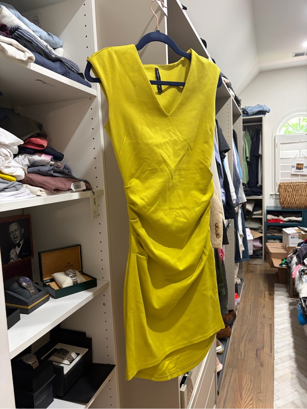 Walter Baker Sleeveless V-Neck Midi Dress in Chartreuse Yellow-Green